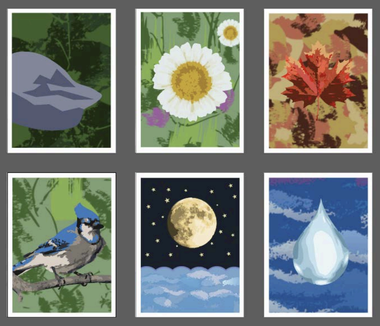 Grid of illustrations of nature