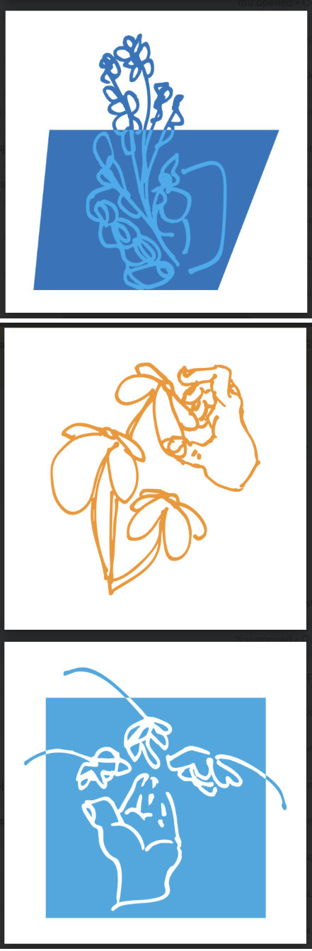 Abstract illustrations of flowers and hands