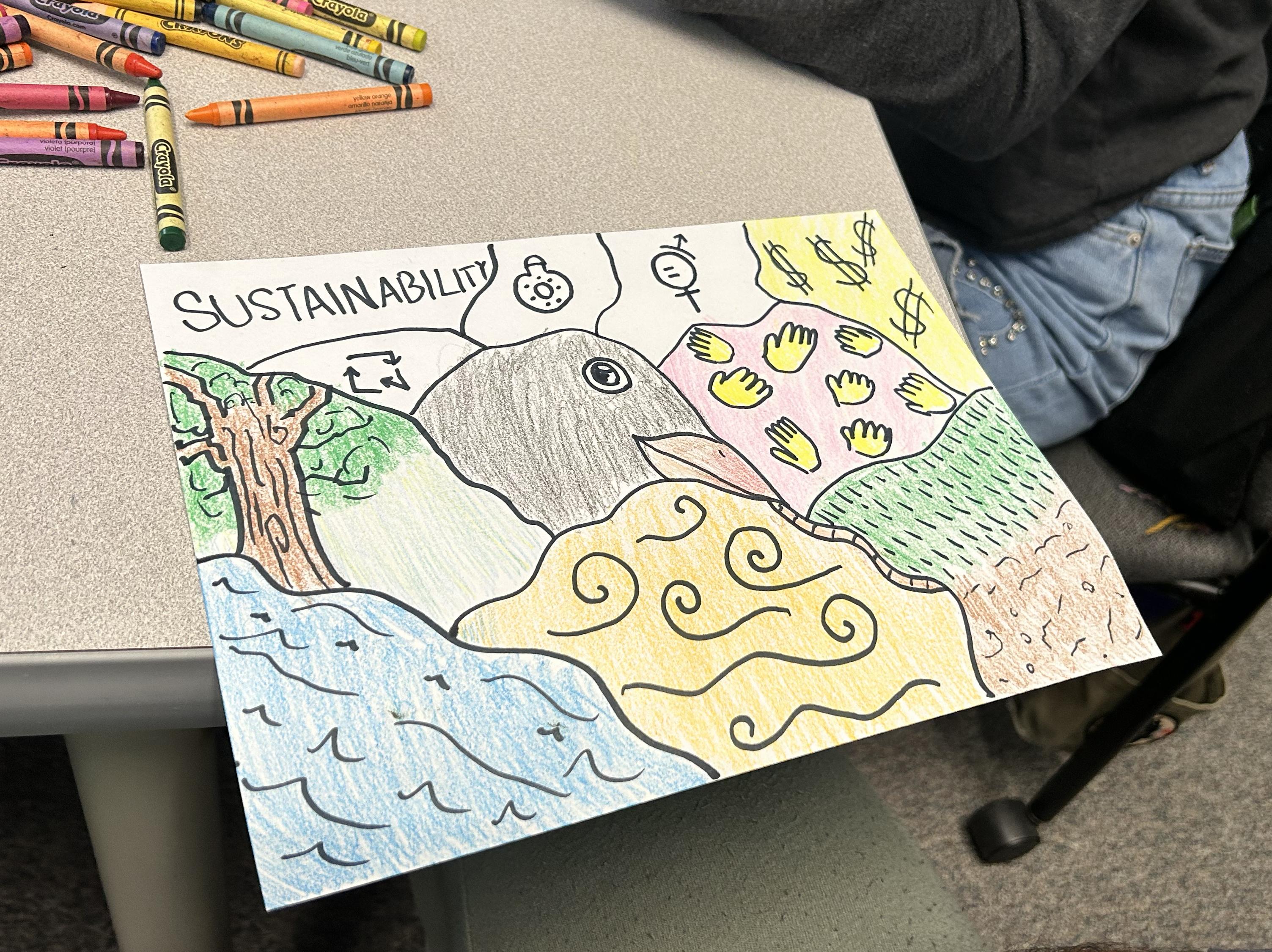 Drawing of a  map with a bird at its center.