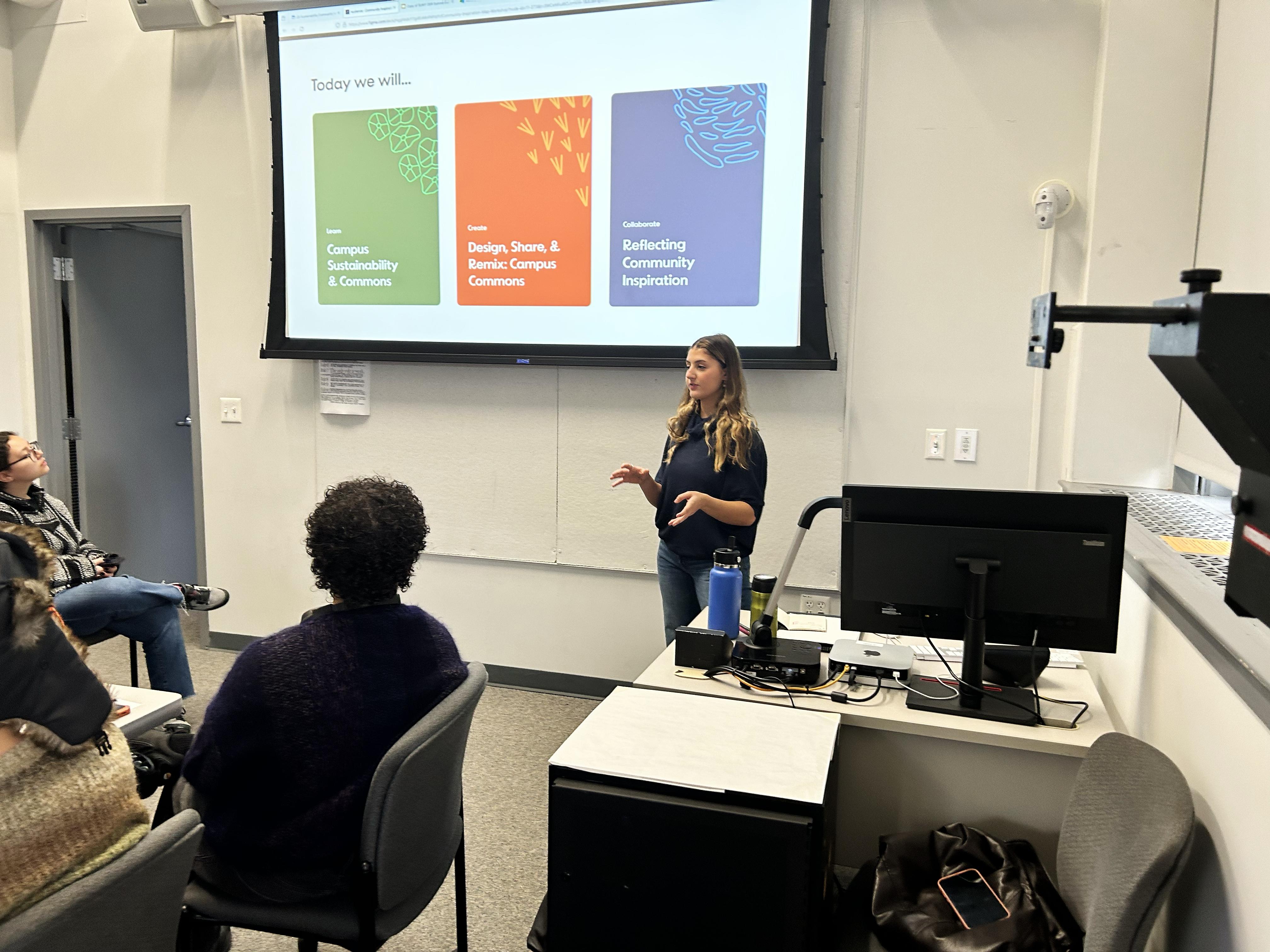 Workshop co-leader shares today's agenda: campus sustainability & commons