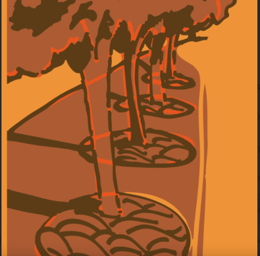 Abstract illustration of row of trees in autumn
