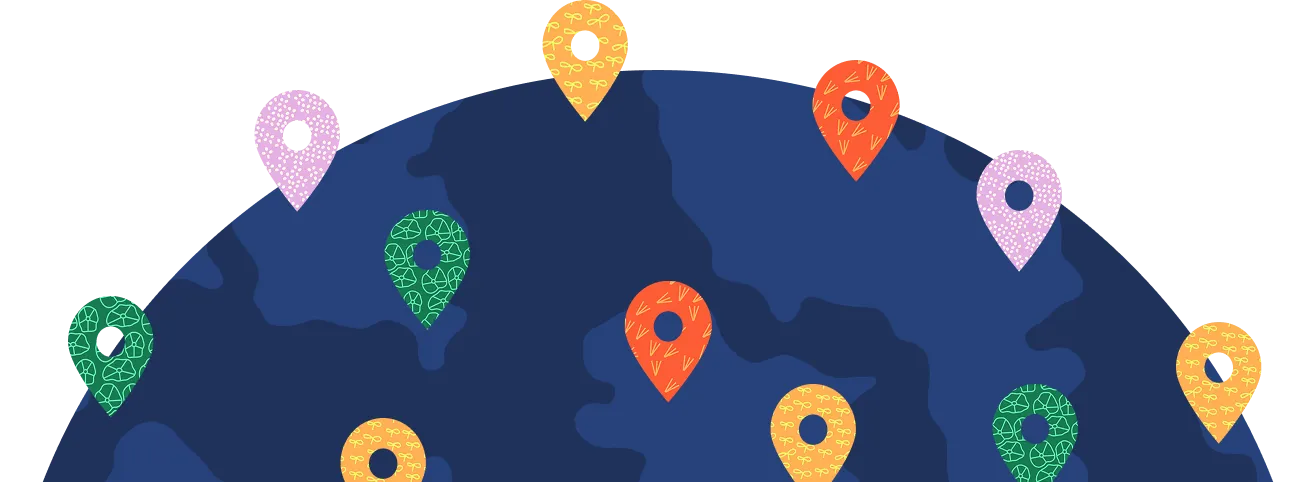 Earth pins on a map